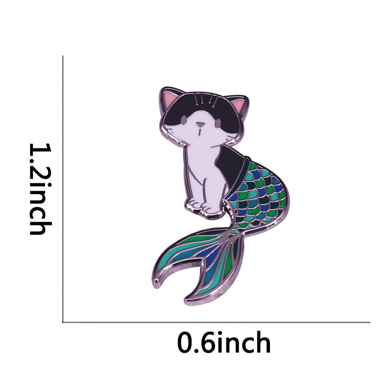Broche Esmaltado de Gato Sirena de Dibujos Animados Bonito