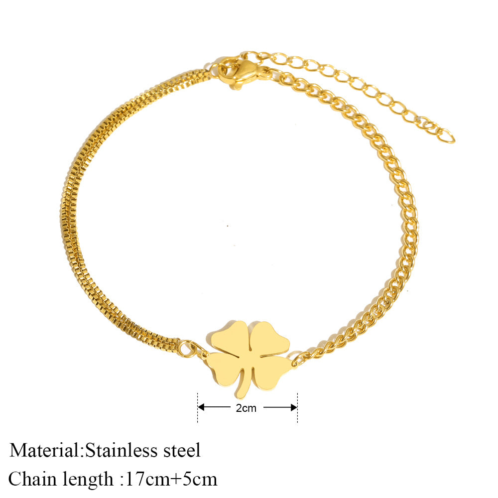Pulsera de trébol retro de acero titanio con personalidad creativa y amor