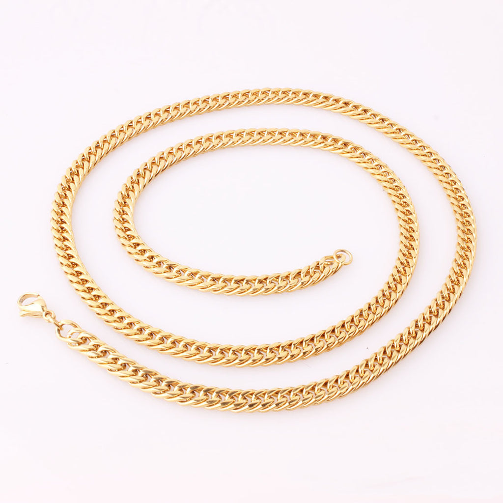 Herren Mode Titan Stahl Gold Doppelschnallen Halskette