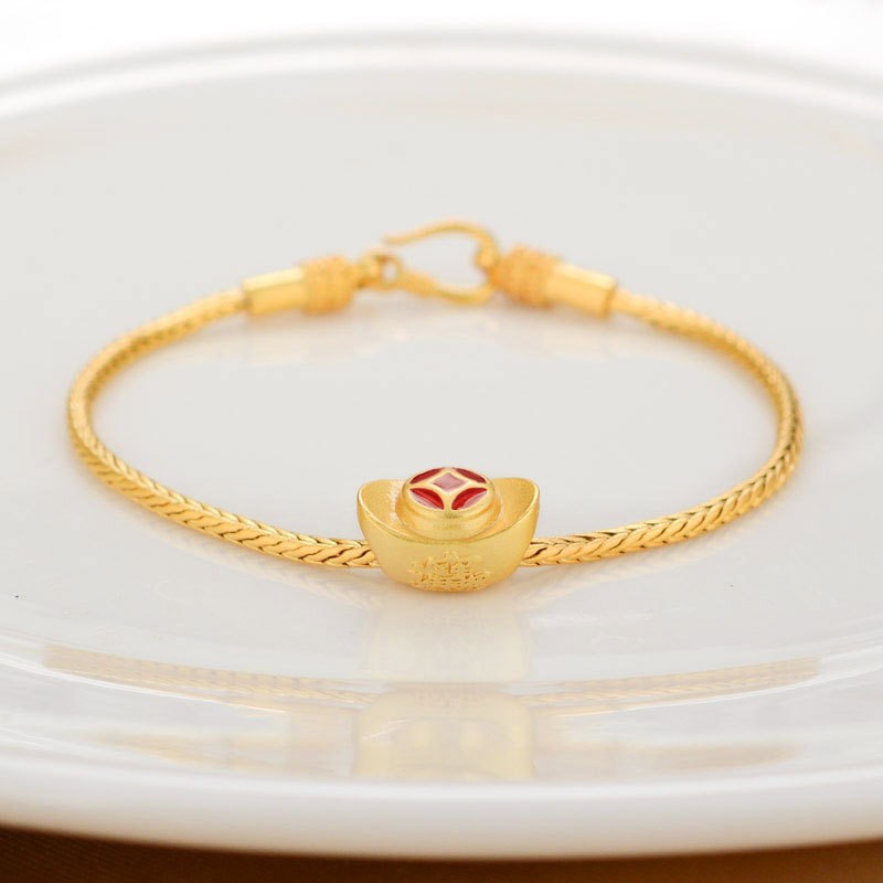 Pulsera de Cobre Puro Dorado Antiguo de Oro Aluvial con Cuentas de la Suerte y Tarjeta de Bendición