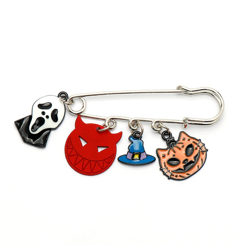 Brosche tropfender Kürbis Katze Geist Totenkopf Pin