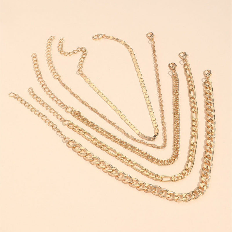 Tobillera de cadena de serpiente retro creativa de metal, conjunto de cinco piezas, sencilla y elegante