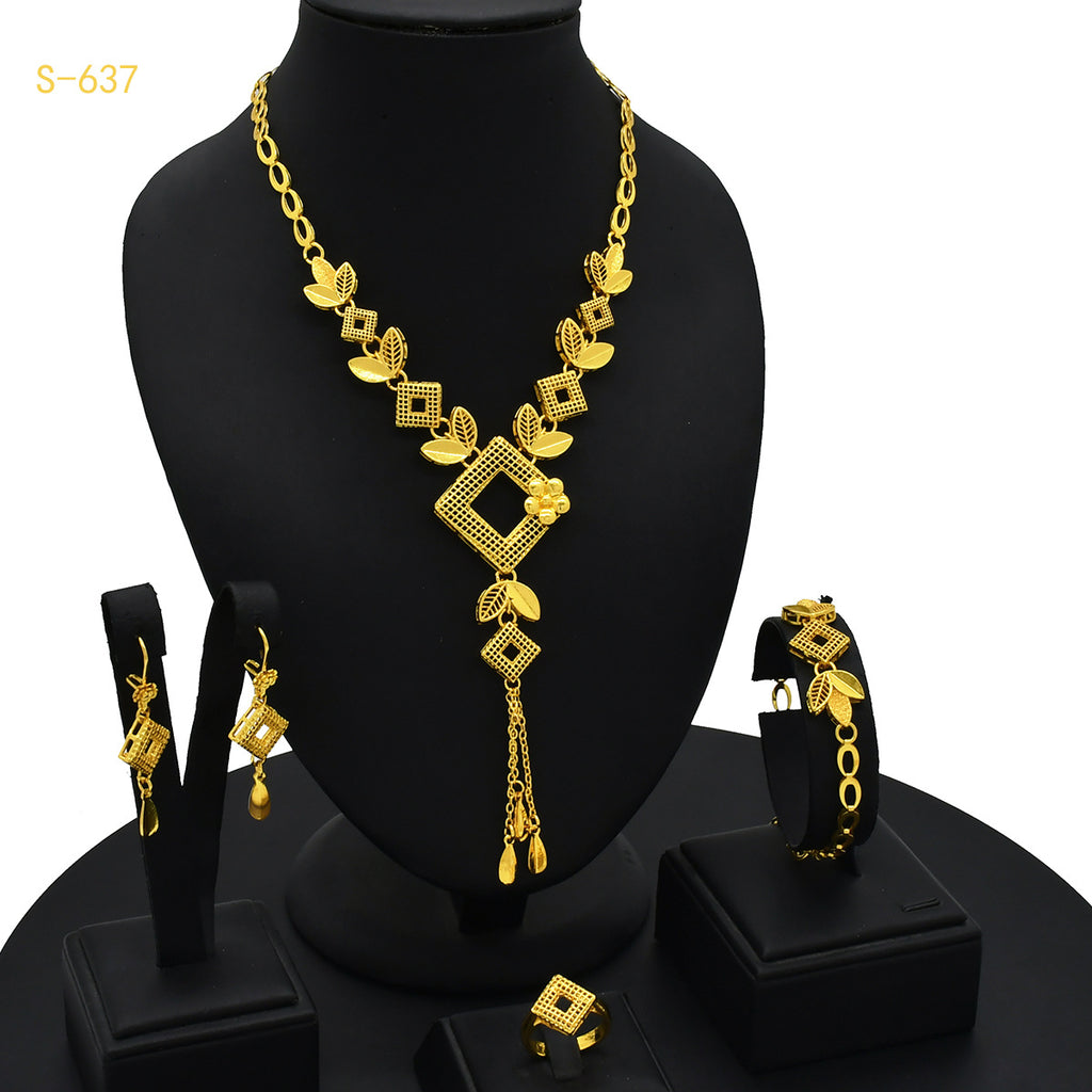Traje de joyería árabe nupcial para mujer chapado en oro de 24 quilates