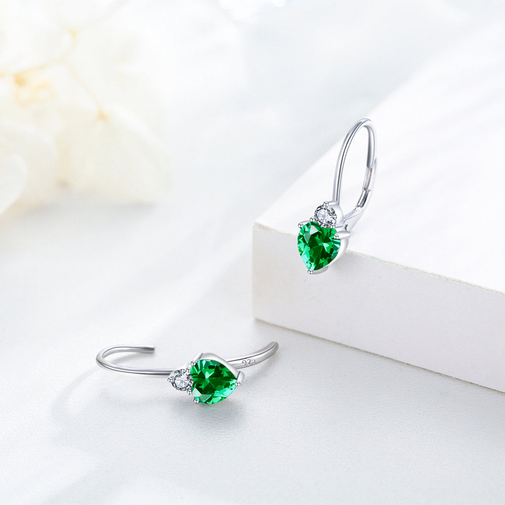 Pendientes de Corazón de Circonita Hipoalergénicos de Plata de Ley 925 Joyas de Piedras de Nacimiento para Mujer