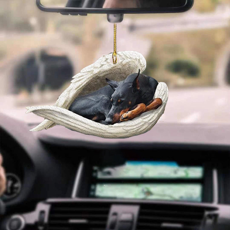 Colgante de coche perro durmiente ángel decoración del hogar acrílico exhibición colgante adornos para puertas