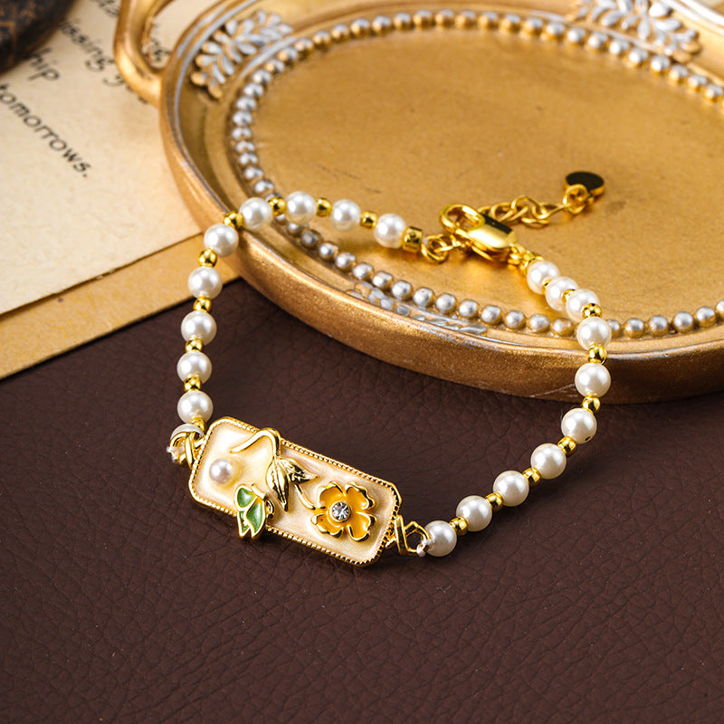 Schlichtes Temperament Öltröpfchenglasur Blumen Schmetterling Perlenarmband