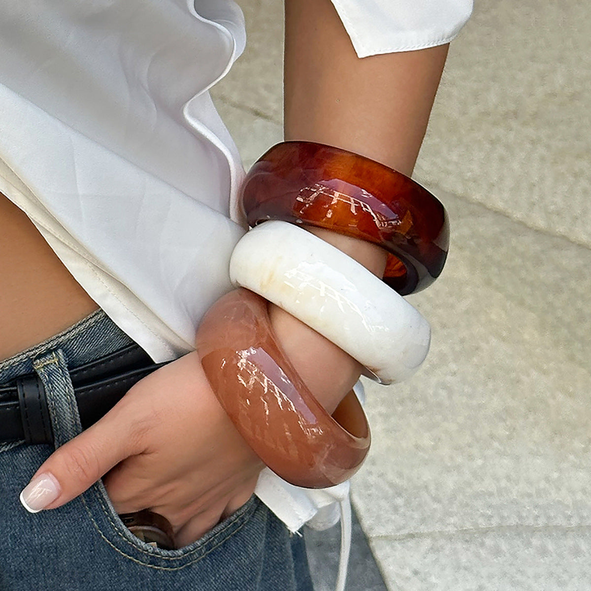 Unique Design Colorfast Translucent Color Wide Bracelet
