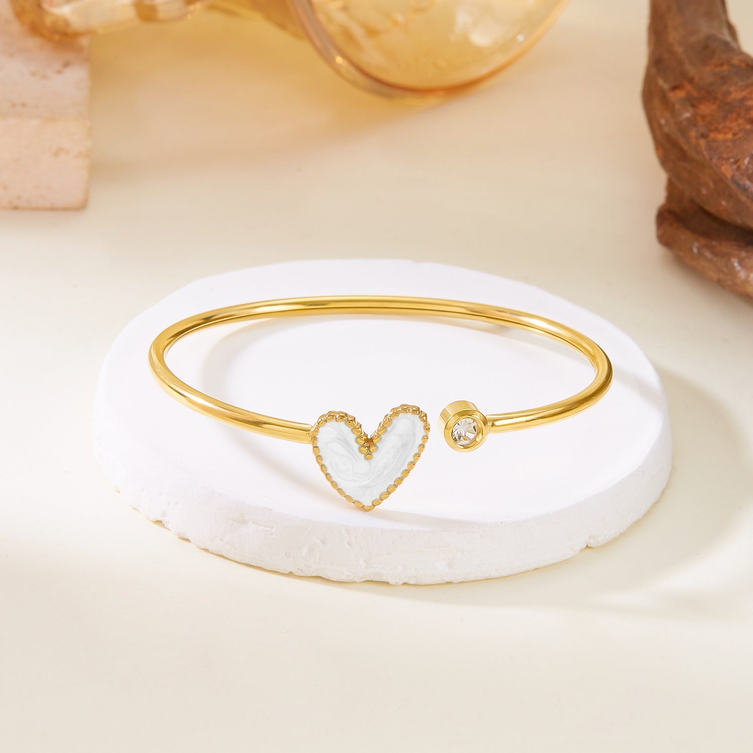Pulsera Corazón de Aceite Hueco con Diamante