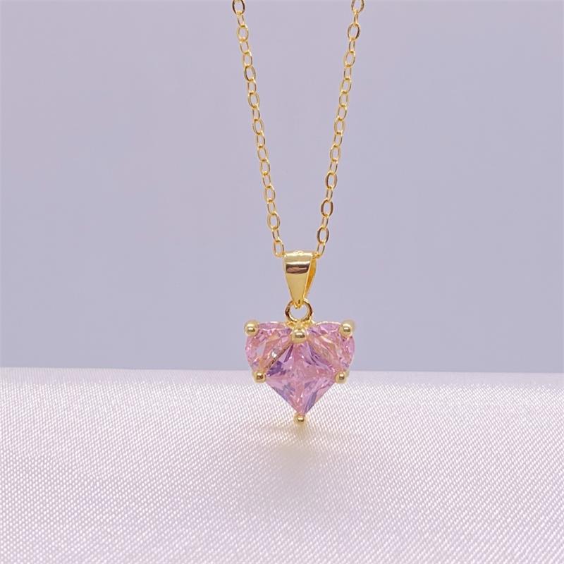 Mode S925 Sterling Silber Herzförmiger Zirkon-Anhänger-Halskette