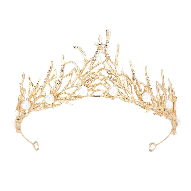 Retro Bridal Crown Alloy Minimalist Baroque Headband With Pearl Accents
