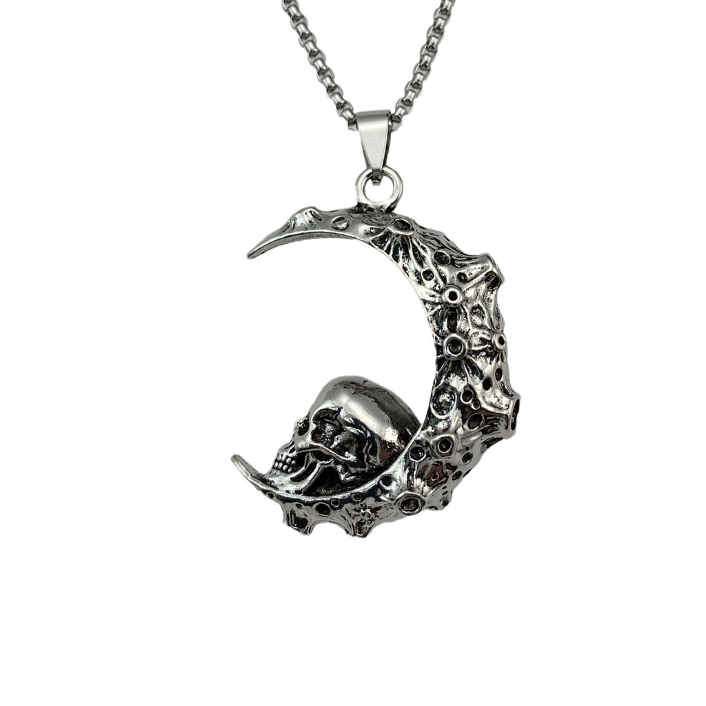 Großer Edelstahl 3D Mond Schädel Anhänger Biker Punk Halskette Herren Schmuck Kostenloser Versand