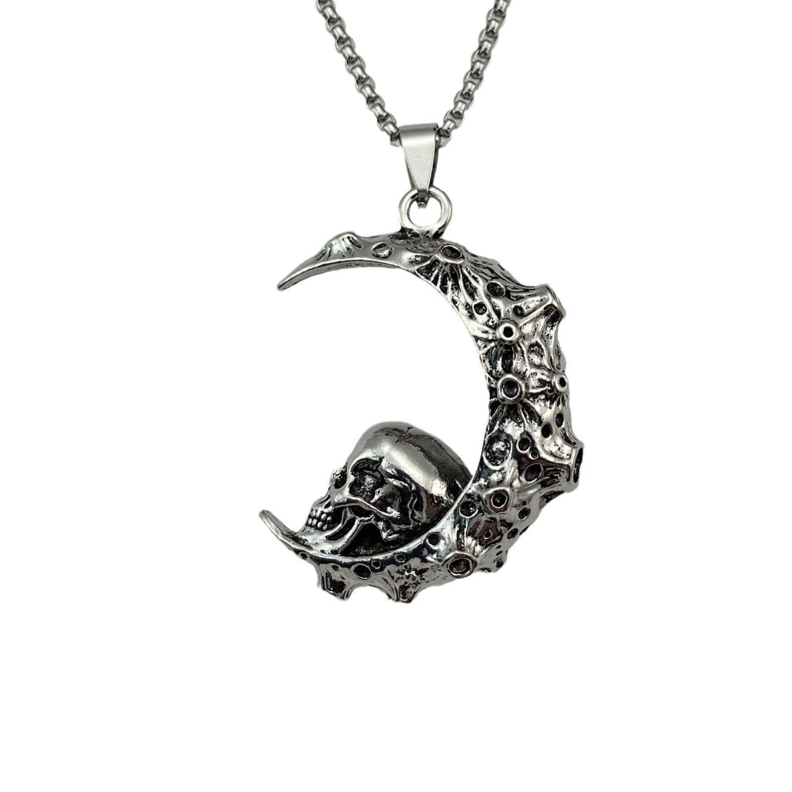 Großer Edelstahl 3D Mond Schädel Anhänger Biker Punk Halskette Herren Schmuck Kostenloser Versand