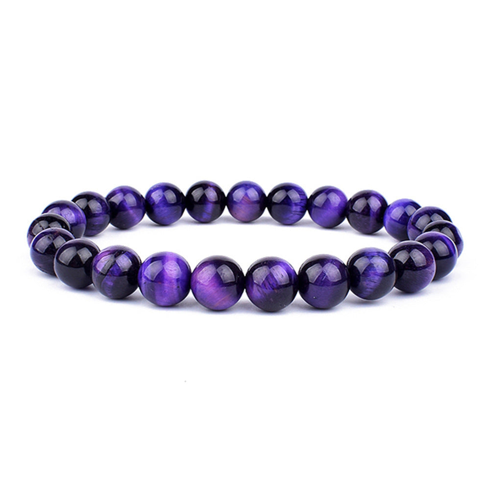 Pulsera elástica de ojo de tigre verde natural con cuentas