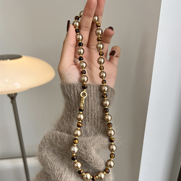 Braune Tigerauge Perlenkette Herbst Und Winter Leichte Luxus Nische Pulloverkette Damen Mode Schmuck