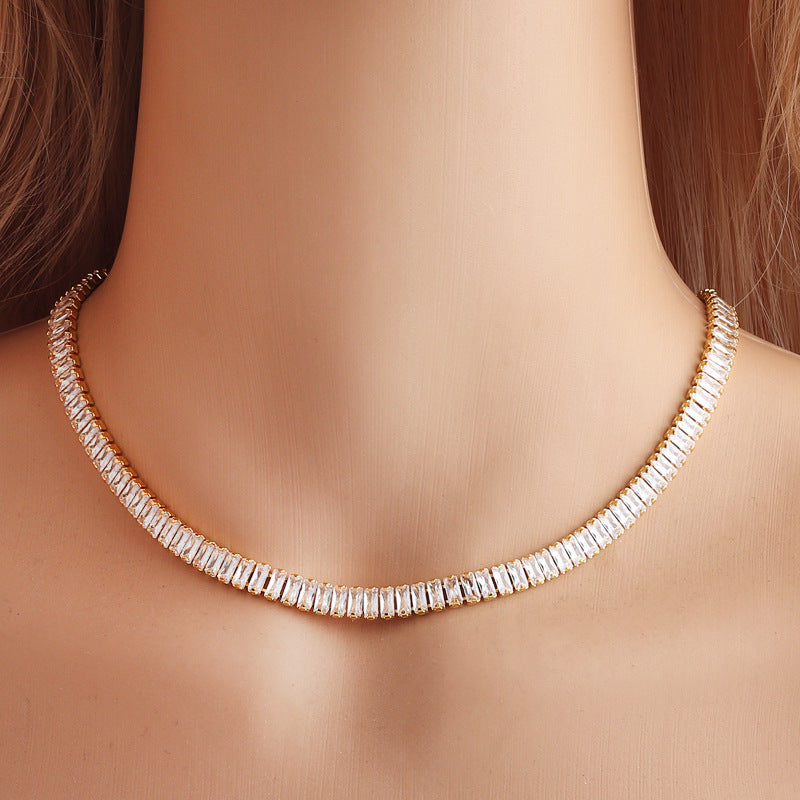 Zirkonkrallenkette, komplett besetztes Collier, Ohrhänger und Armband, dreiteiliges Set