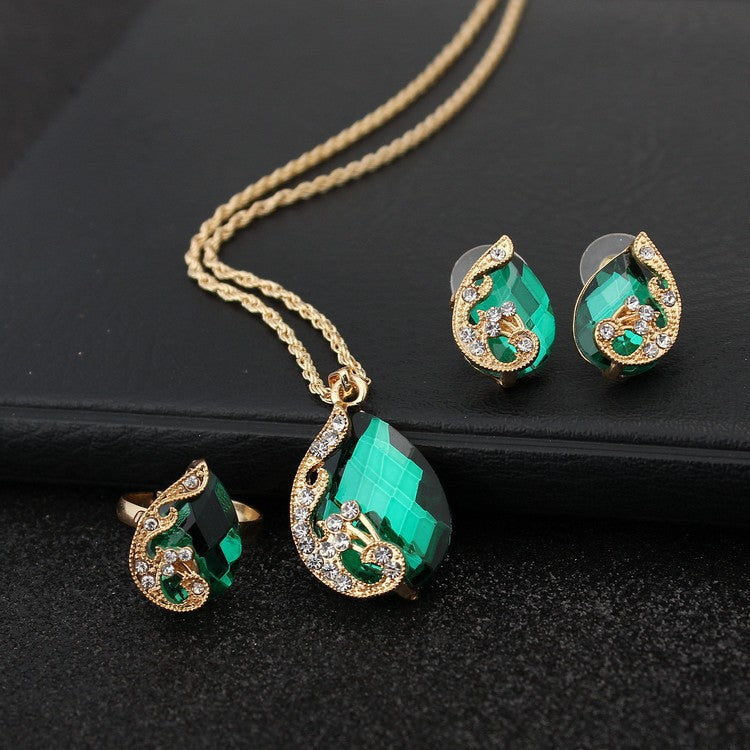 Geometrisches Edelstein-Ohrring-Halsketten-Schmuckset