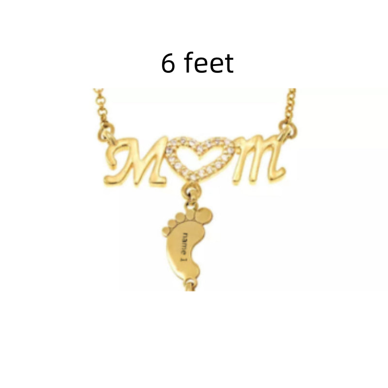 Mothers Day Gift Baby Feet Crystal Pendant Mom Necklace Personalized Custom Names Choker For Ladies