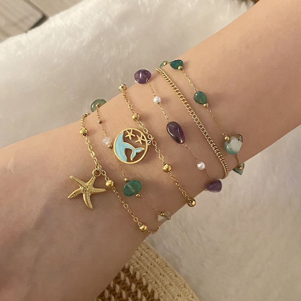 Sommer Muschel Seestern Armband Natursteinarmband