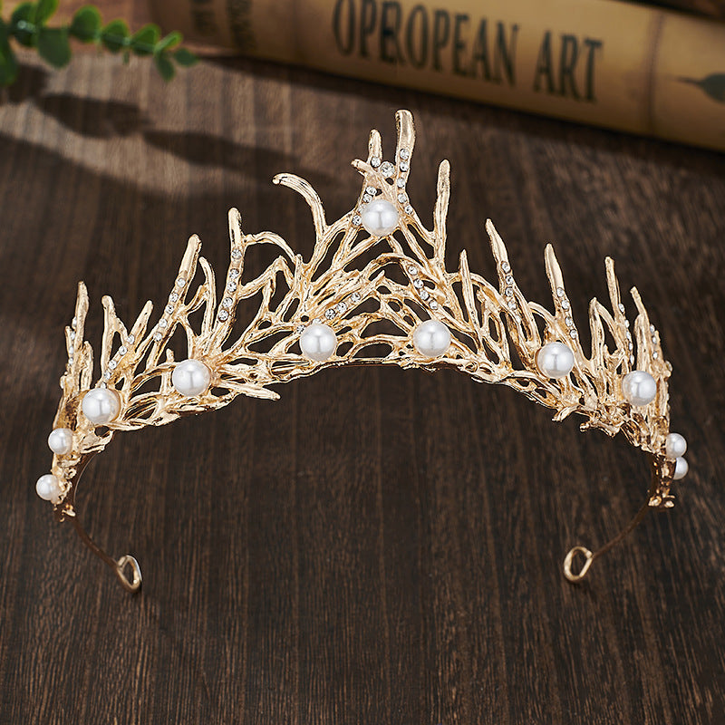 Retro Bridal Crown Alloy Minimalist Baroque Headband With Pearl Accents