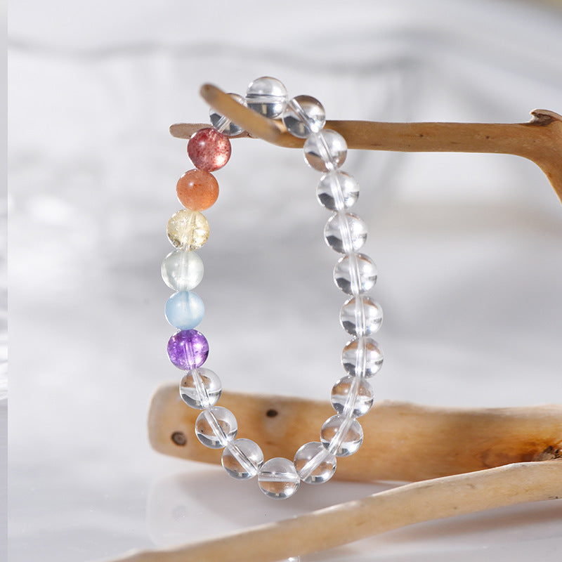 Natural Colorful Rainbow Gradient Color White Crystal Round Beads Single Circle Bracelet