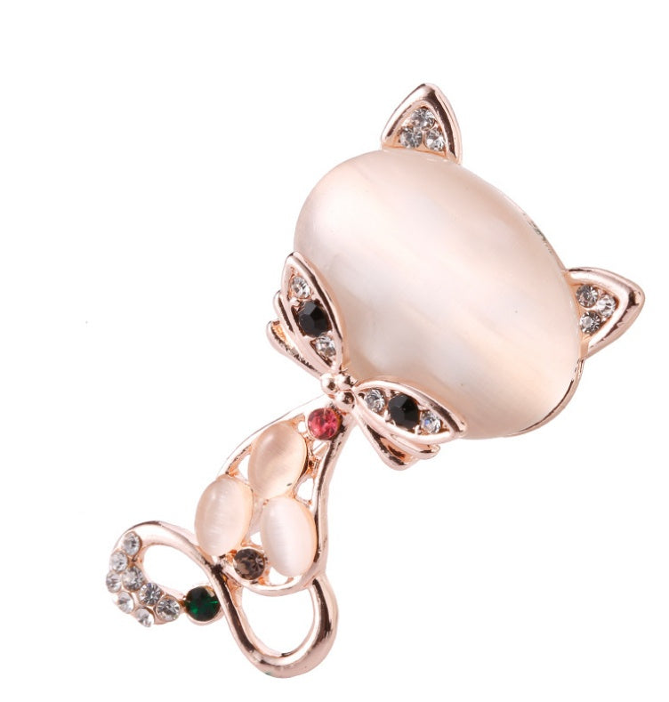 Vintage   Cats Brooch Corsage Antique    Opals Animal Brooches For Women Small Hijab Pins Bijouterie