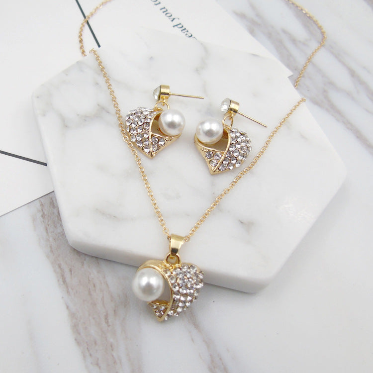 Mode Pfirsich Herz Perlen Schmuckset