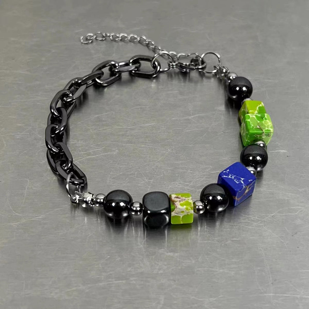 Europäische und amerikanische mehrfarbige Blöcke Nähen Halskette Armband
