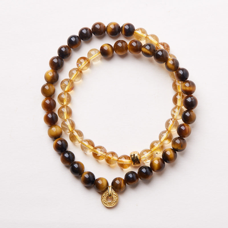 Pulsera de alta calidad con ojo de tigre bodhi natural y cristal azul, estilo nacional para mujer