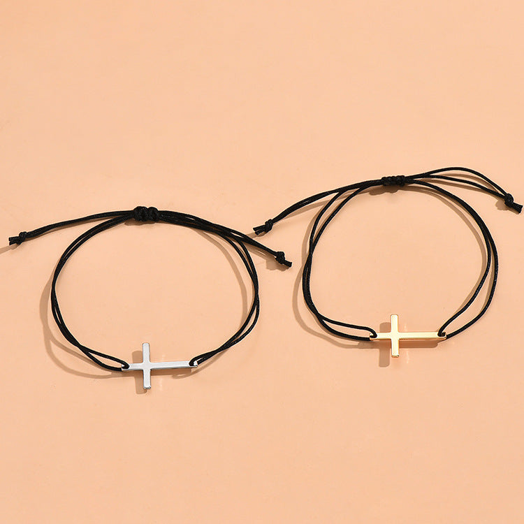 Europäisches und amerikanisches einfaches Legierungs-Kreuz-Wachsseil-Paararmband