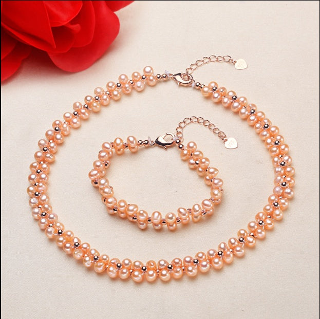 Süßwasserperlen-Collier und -Armband im Set