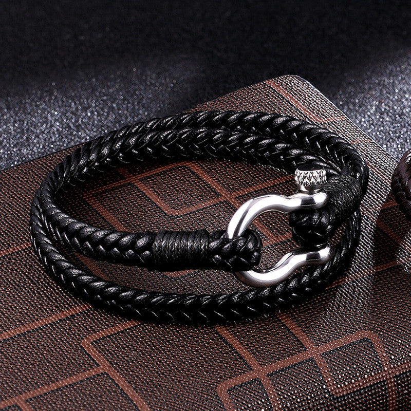 Marine Ankerkette Echtleder Vachette-Verschluss geflochtenes Lederarmband