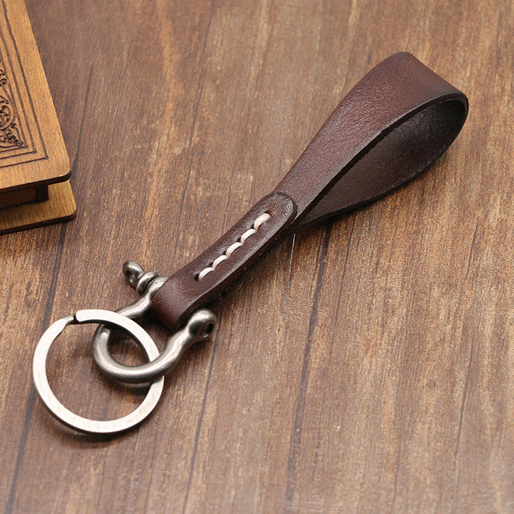 Leather Car Key Retro Copper-colored Horseshoe Buckle Waist Pendant