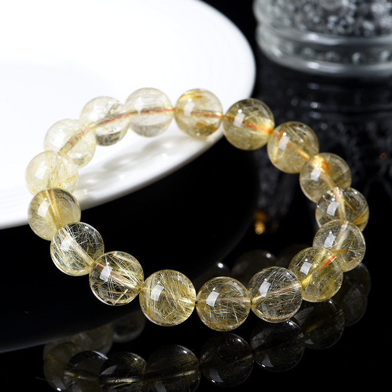 Natural Gold Rutilated Quartz Sago Cycas Honeysuckle Ball Bracelet