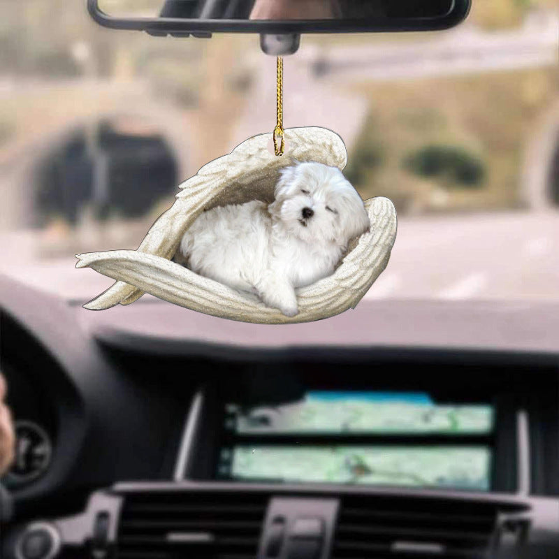 Colgante de coche perro durmiente ángel decoración del hogar acrílico exhibición colgante adornos para puertas