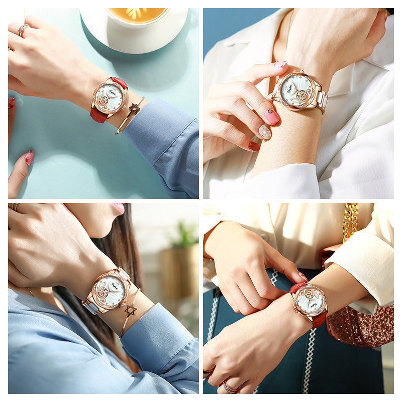 Reloj mecánico automático calado para mujer