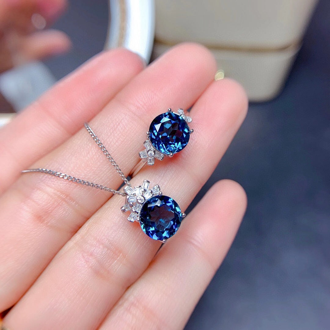 Schmucksets für Damen London Blue Stein Anhänger Halsketten