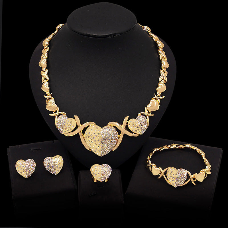 Schmuckset aus Zinklegierung: Halskette, Ohrringe, Armband, Ring