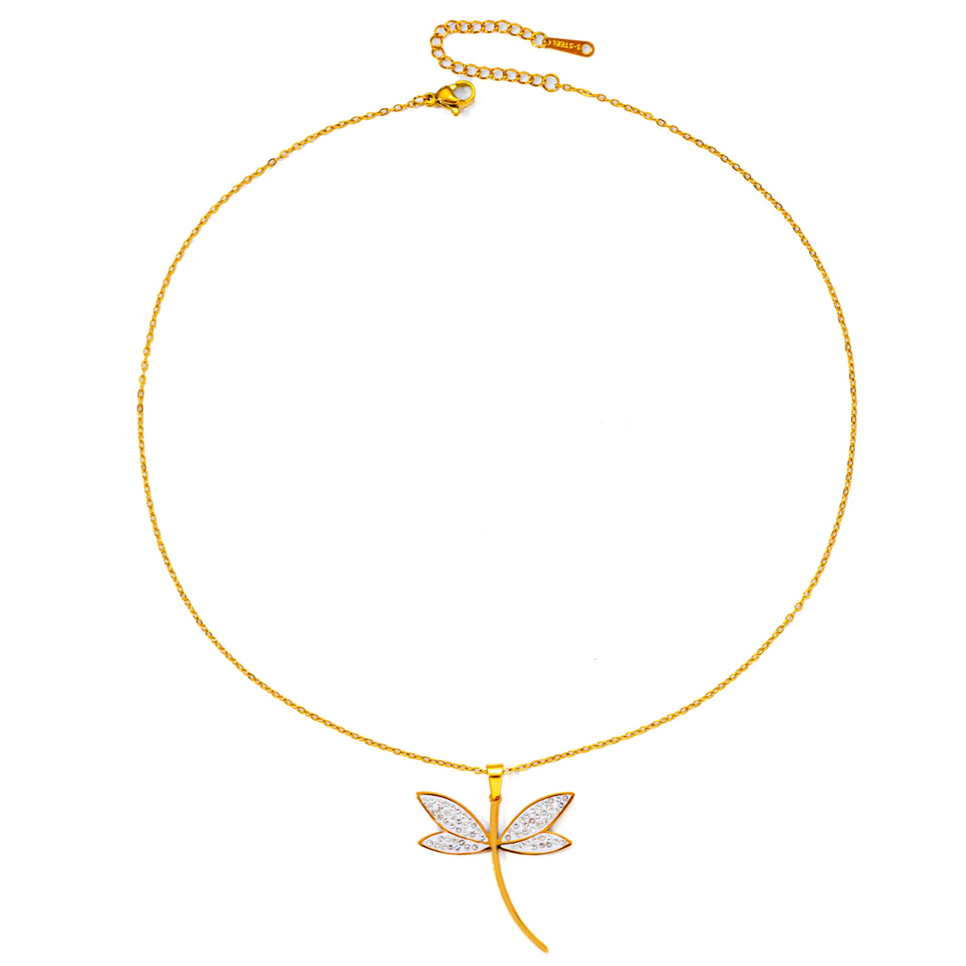 Libelle Halskette aus Titanstahl mit Mikro-Strass-Zirkonia