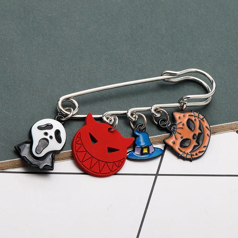 Brosche tropfender Kürbis Katze Geist Totenkopf Pin