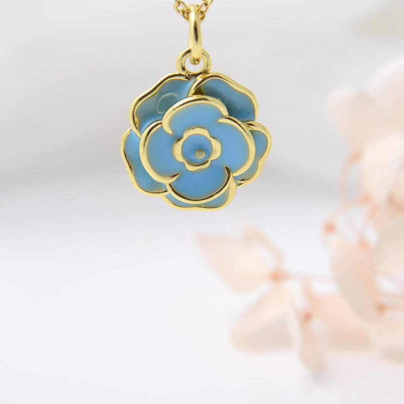 Damenschmuck Kupferplattiert Goldfarben Rose Tropföl Anhänger Halskette
