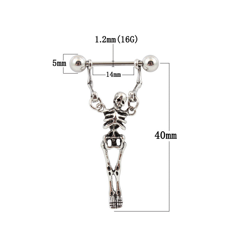 Anillo de pezón con calavera, joya corporal antigua
