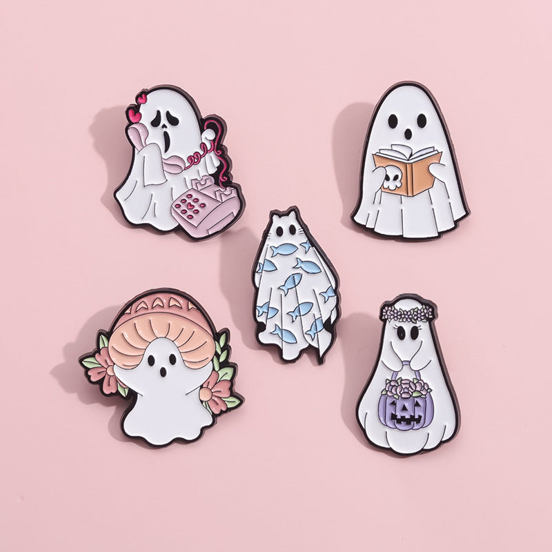 Broche de metal con forma de fantasma bonito de Halloween, accesorios de dibujos animados