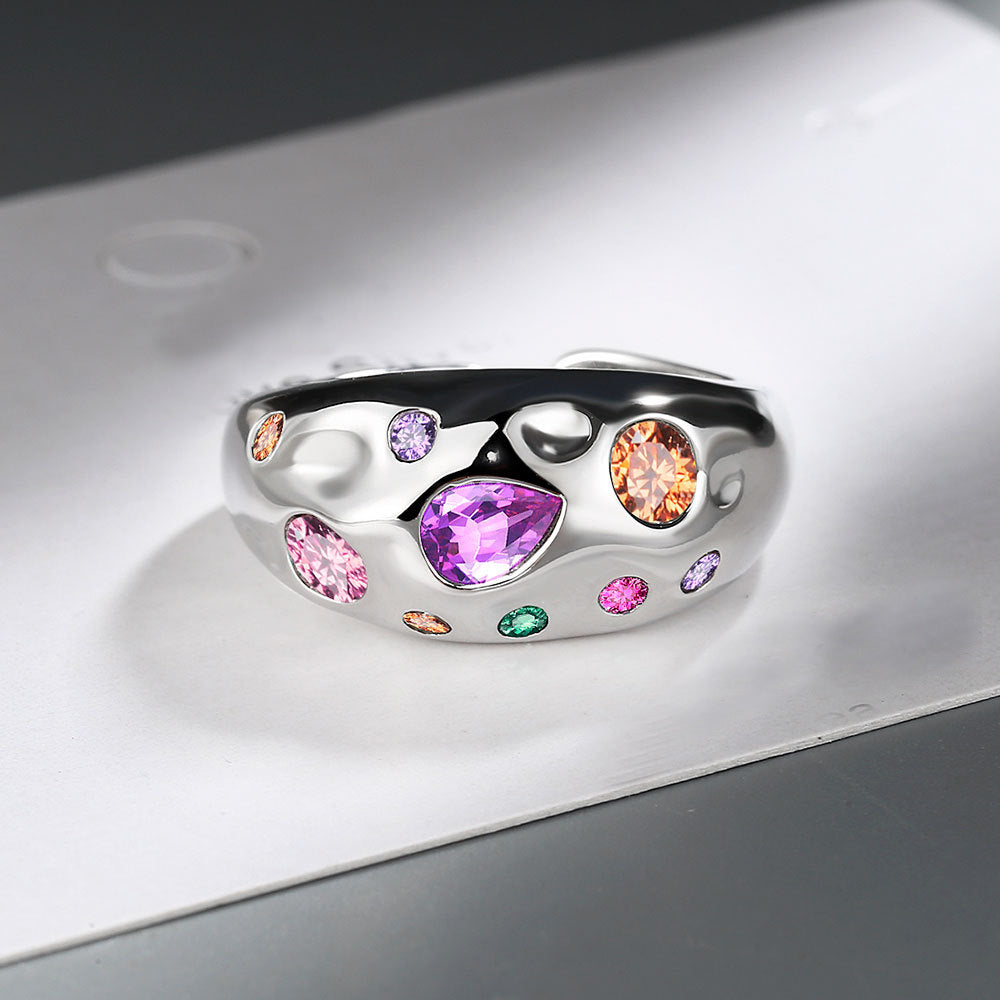Bunte Strass-Ringe für Damen, Temperament, Nischen-Luxus, offener Ring