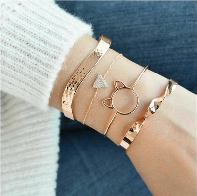 Conjunto de Pulseras de Oro Plata Cristal Hoja Luna Flecha Gato de Moda para Mujer Pulsera Ajustable Geométrica Brazaletes Pulseiras