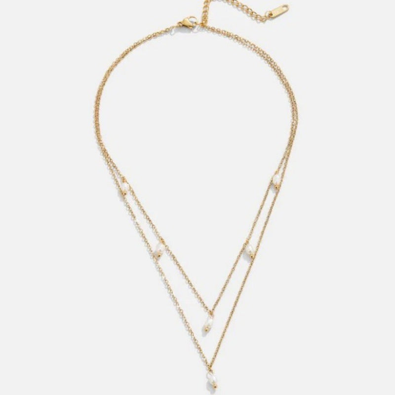 Women's 18K Gold-plated Natural Pearl Double-layer Twin Necklace