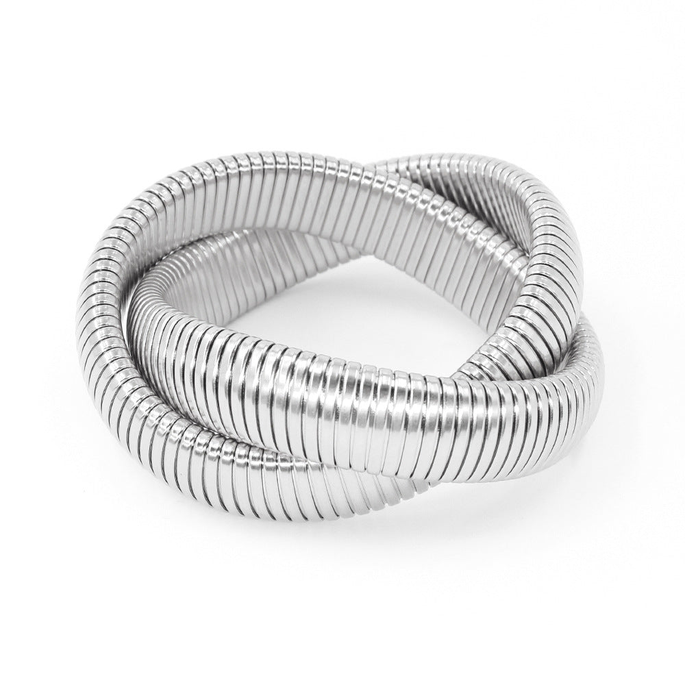 Pulsera elástica de acero inoxidable con doble anillo de titanio con forma de serpiente