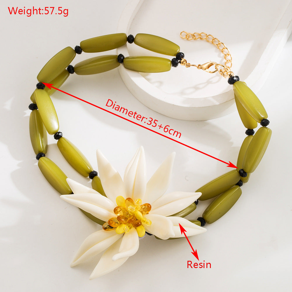 White Flower Stud Earringsbracelets Double Layer Twin Necklace