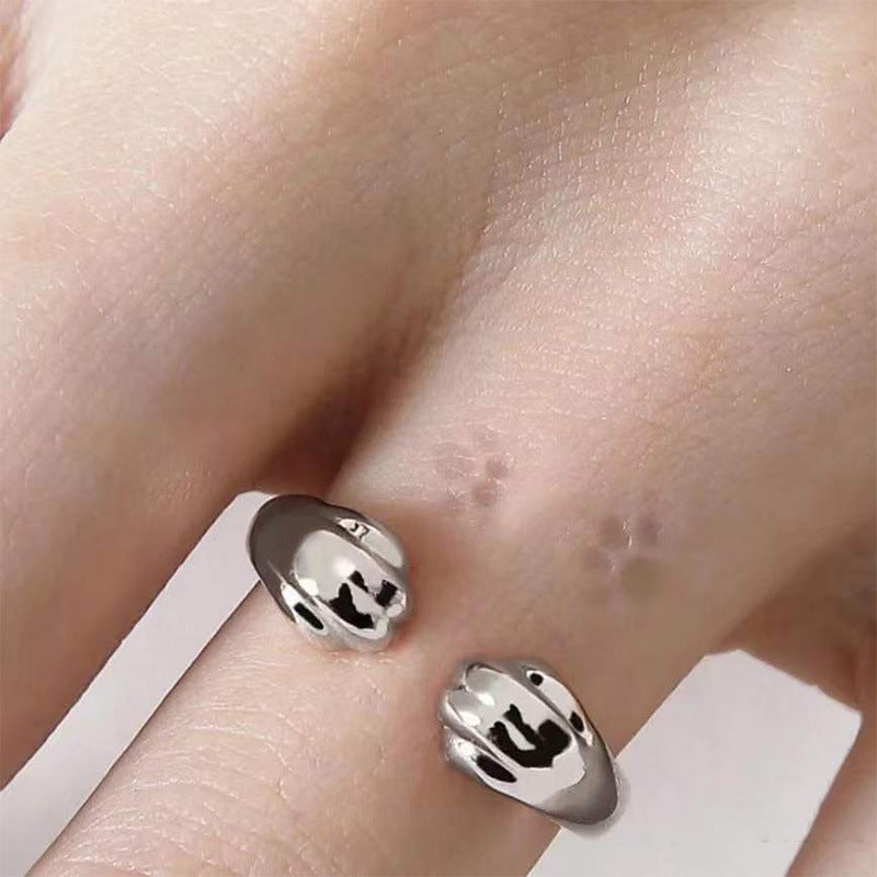 Anillo de plata con pata de gato adorable de joyería de moda para gatos callejeros