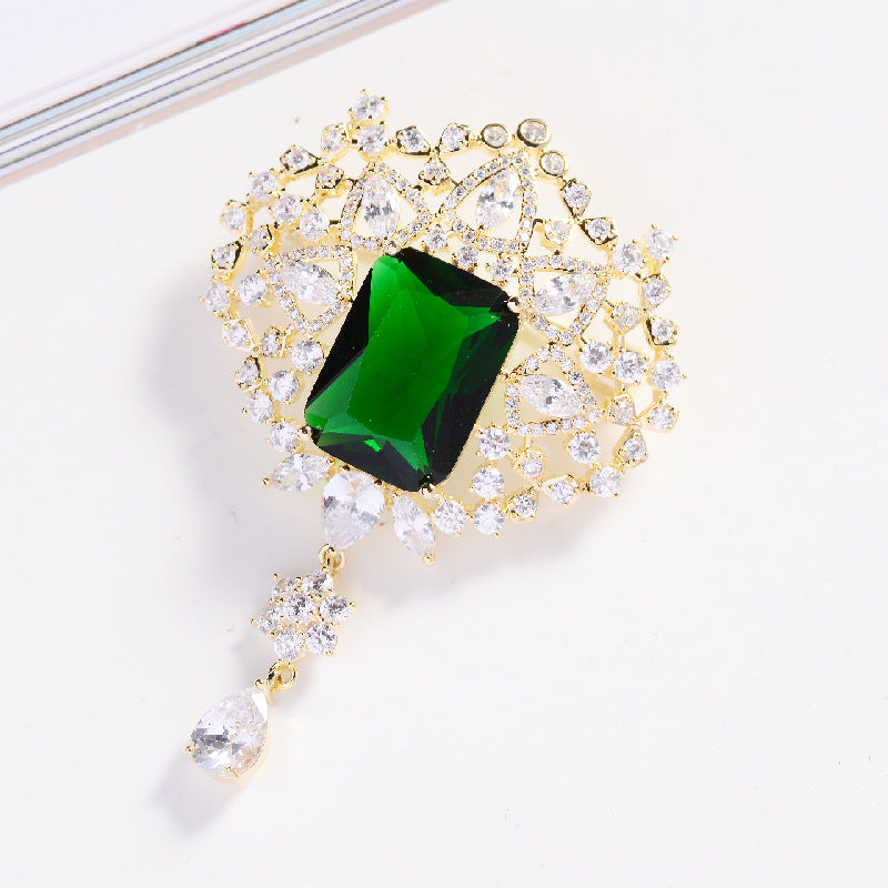 Mode Smaragd Zirkon Brosche Eleganter Stil