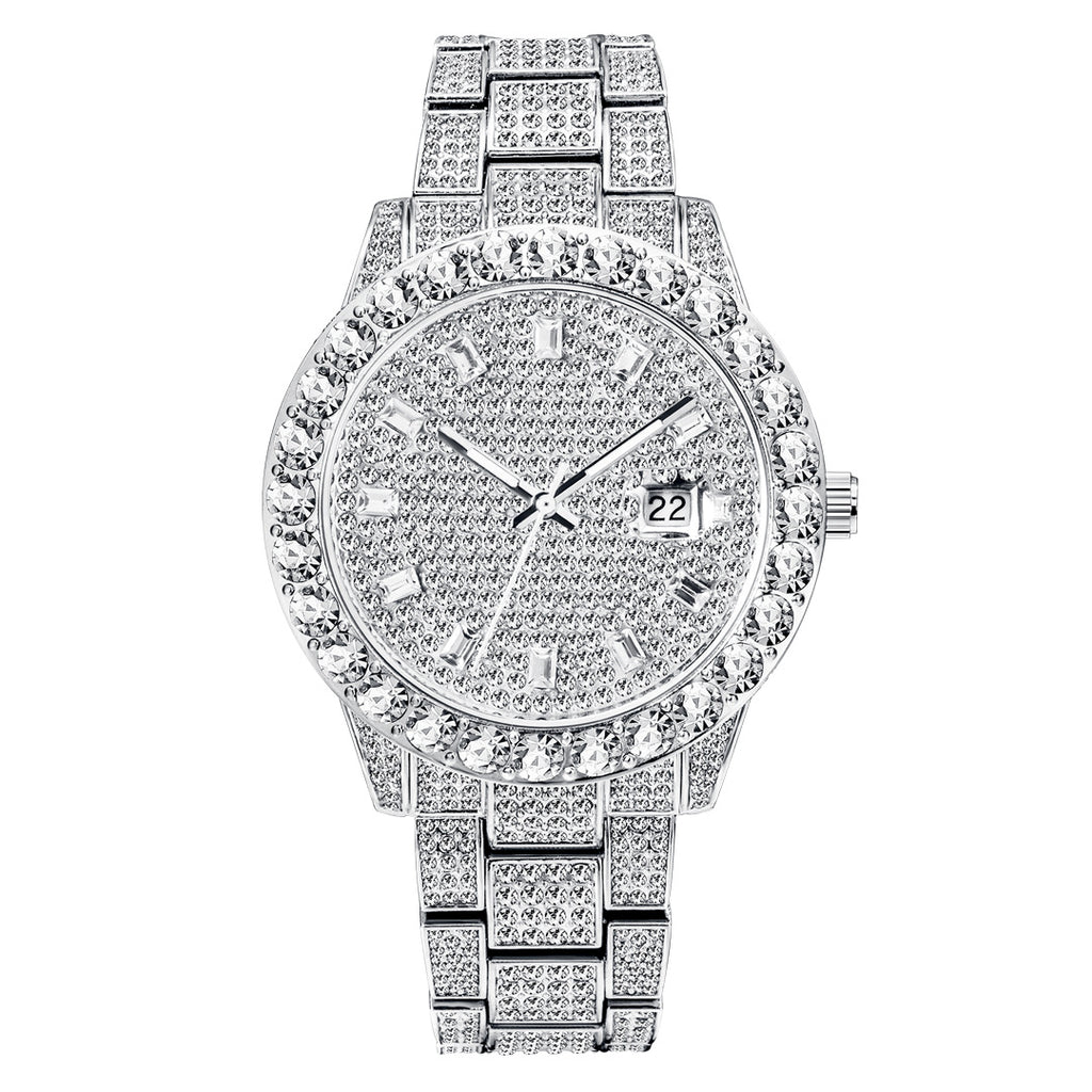 Reloj de esfera grande con diamantes de imitación a la moda